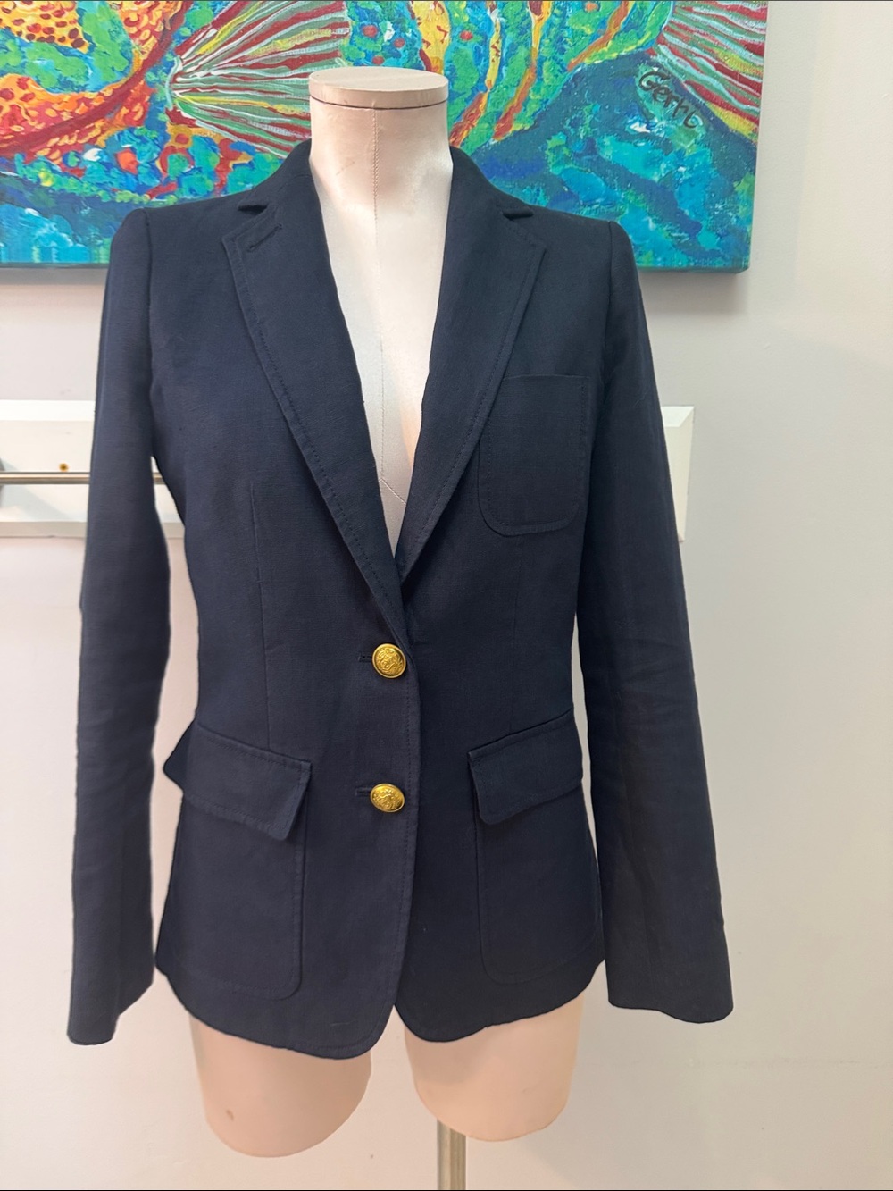 Classic Classy J. Crew Deep Navy Blueb Blazer with Gold Buttons  sz.0